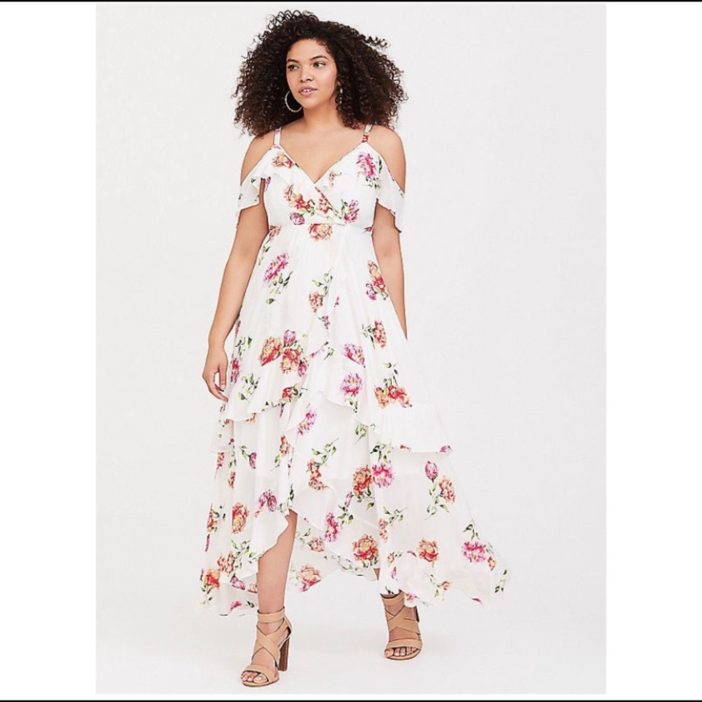 Torrid White Flounce Chalis Maxi Dress